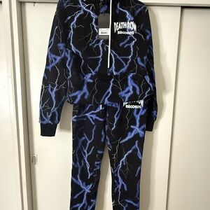 Hoodie and pants / Set Black with Blue Lightning Design